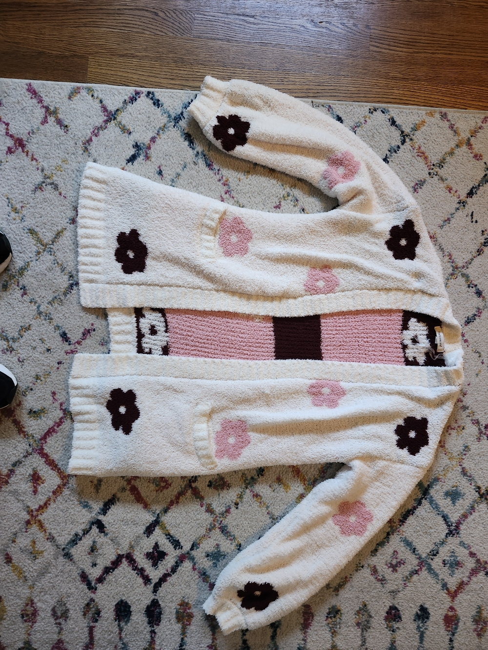 Francesca's Fuzzy Knit Flower Cardigan